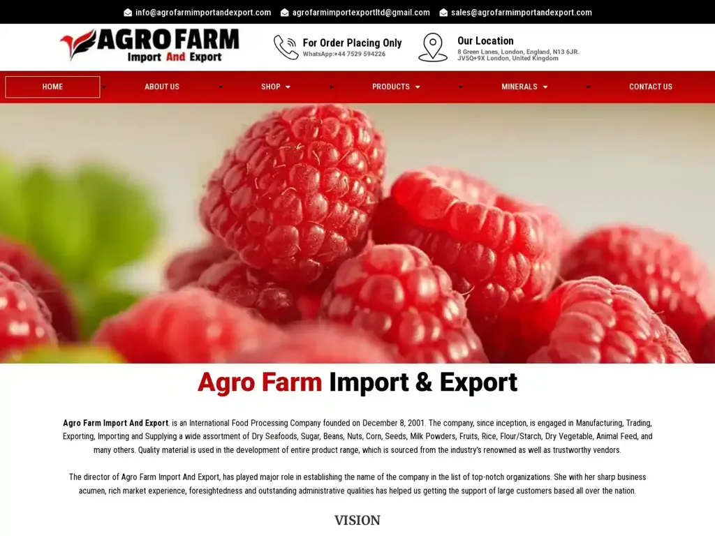 Screenshot of Agrofarmimportandexport.com taken on Thursday the 4th of January 2024
