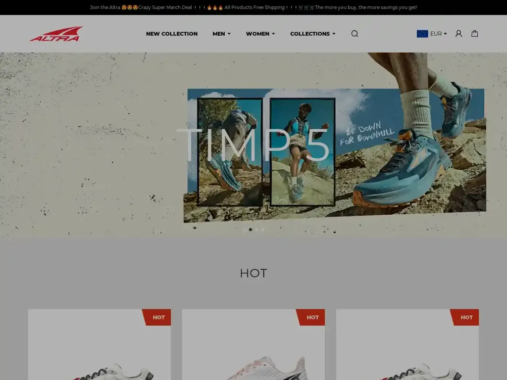 Screenshot of Altra-outlet.com taken on Thursday the 21st of March 2024