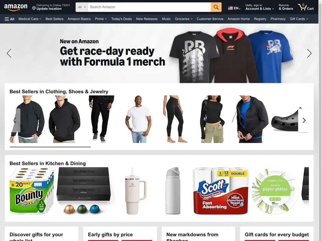 Screenshot of Amazon.com taken on Sunday the 20th of October 2024