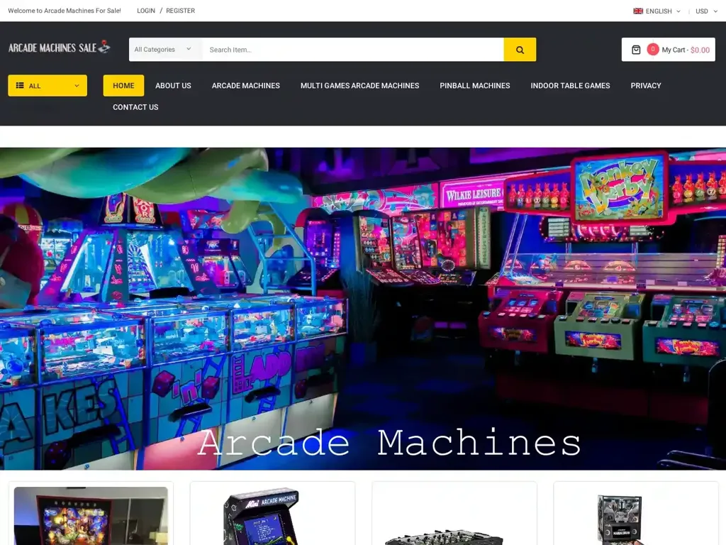 Screenshot of Arcademachinessale.com taken on Wednesday the 3rd of January 2024