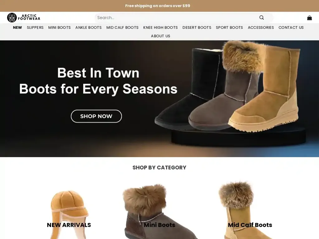Screenshot of Arcticfootwear.com taken on Friday the 9th of February 2024