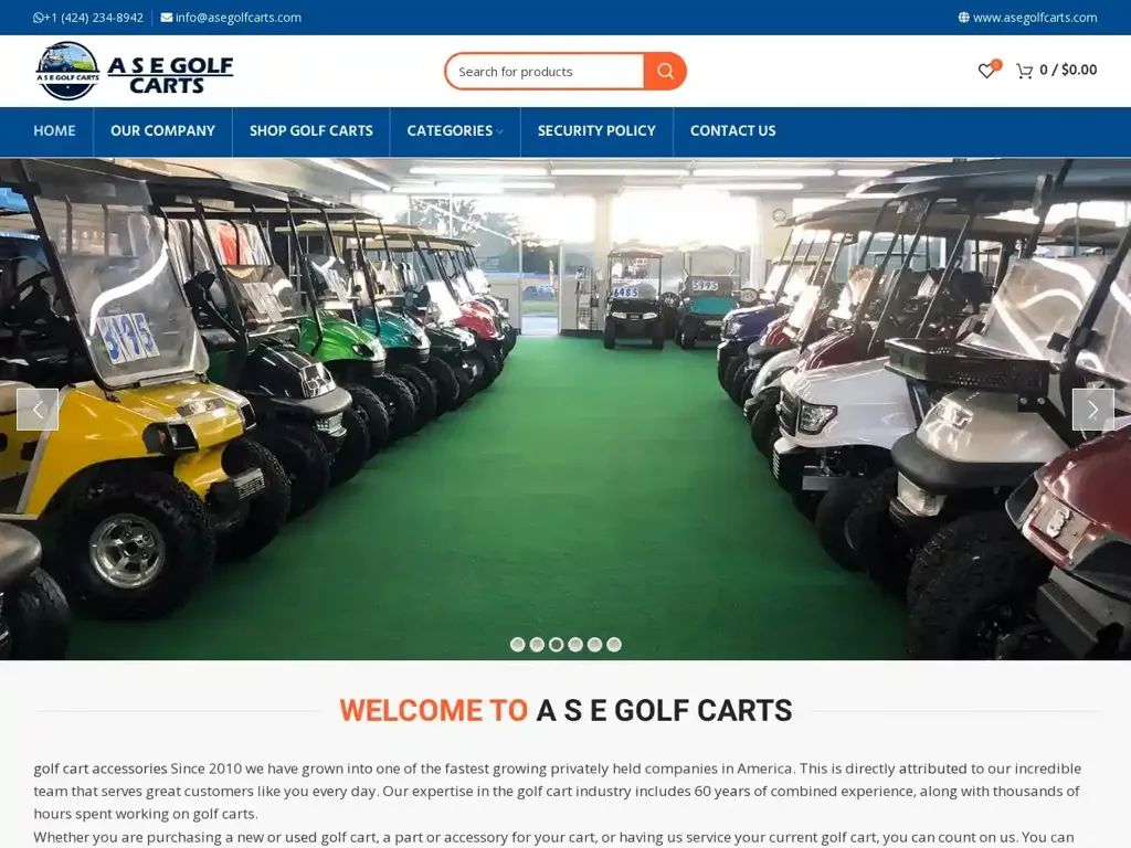 Screenshot of Asegolfcarts.com taken on Friday the 7th of June 2024