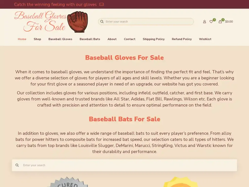 Screenshot of Baseballglovesforsale.com taken on Friday the 2nd of February 2024