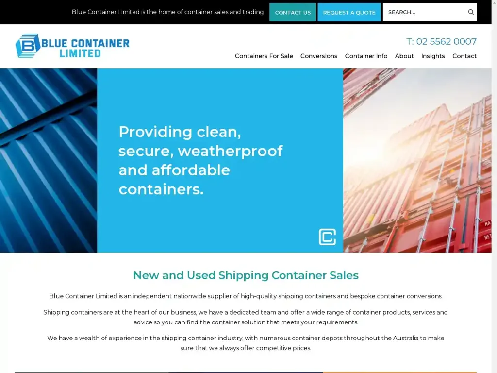 Screenshot of Bluecontainerltd.com taken on Tuesday the 13th of August 2024