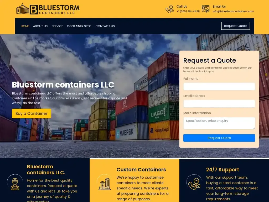 Screenshot of Bluestormcontainers.com taken on Thursday the 5th of September 2024