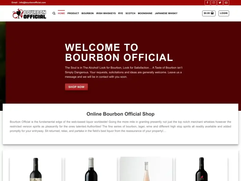 Screenshot of Bourbonofficial.com taken on Sunday the 25th of August 2024