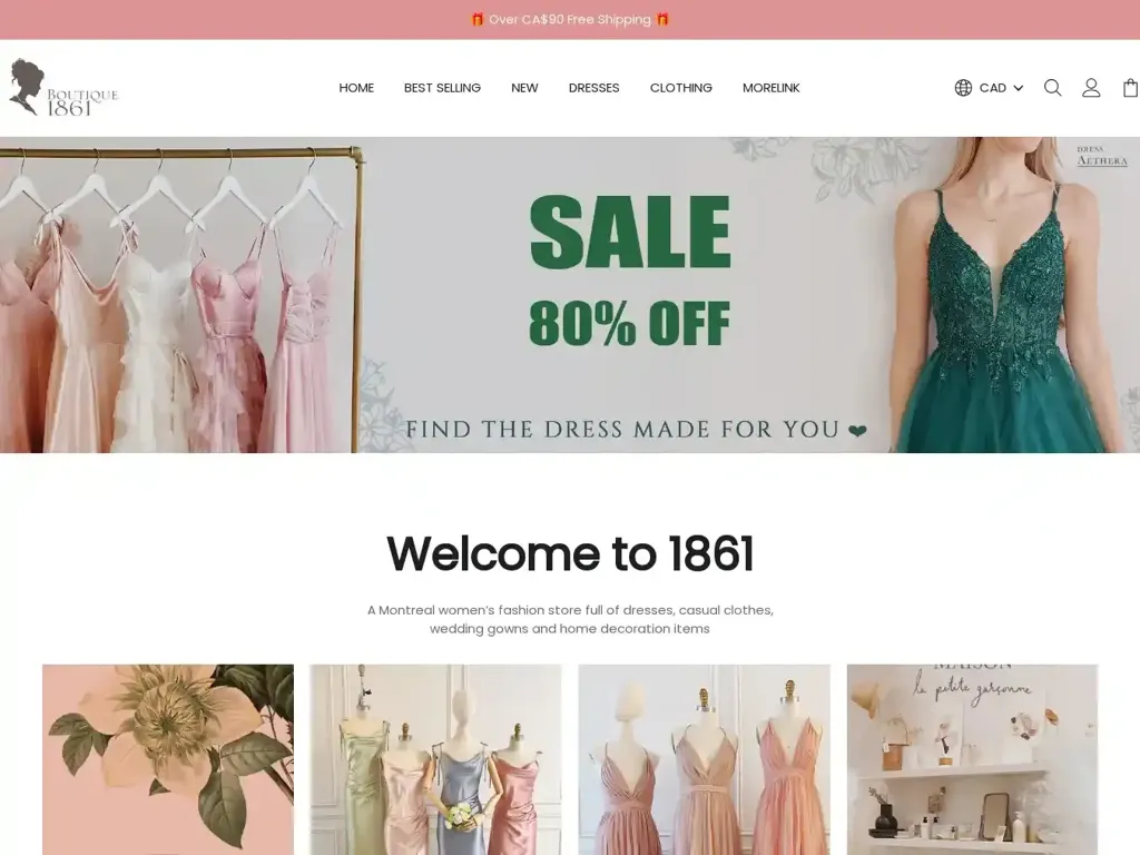 Screenshot of Boutique1861ca.com taken on Thursday the 21st of March 2024