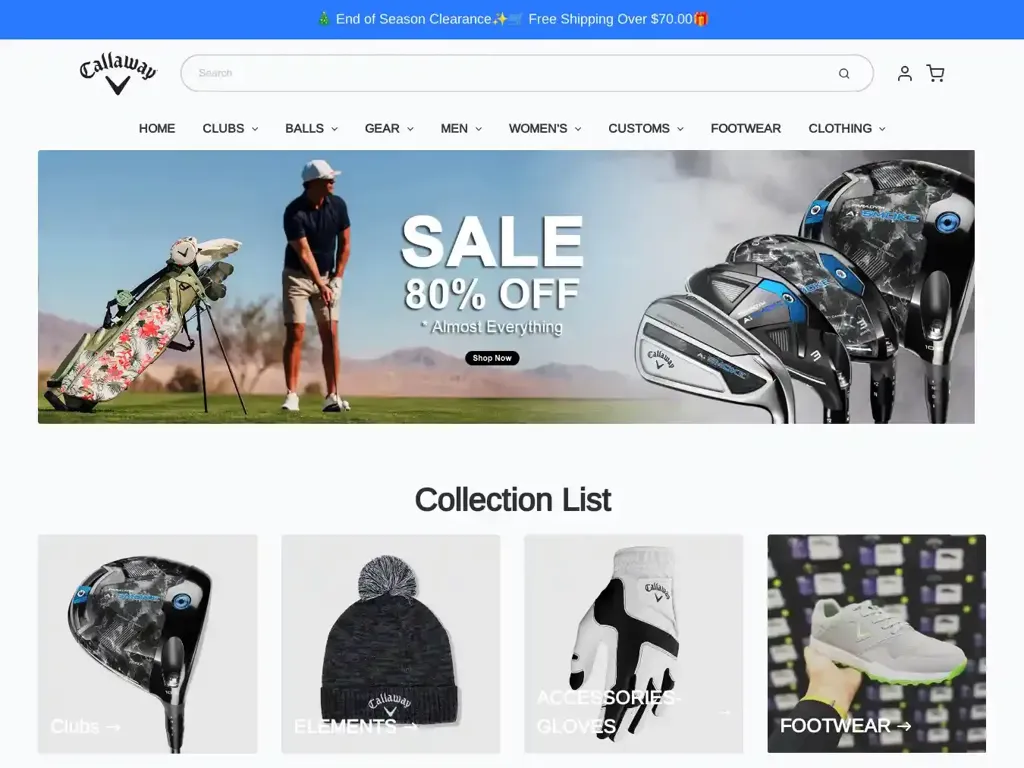 Screenshot of Callawayofficial.com taken on Tuesday the 7th of January 2025