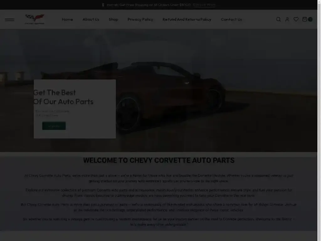 Screenshot of Chevycorvetteautoparts.com taken on Tuesday the 7th of May 2024