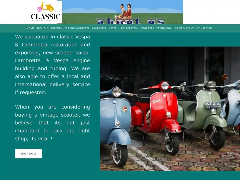 Screenshot of Classicovespaandbikes.com taken on Thursday the 15th of February 2024