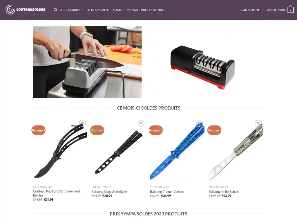 Screenshot of Couteausoldes.com taken on Wednesday the 26th of June 2024