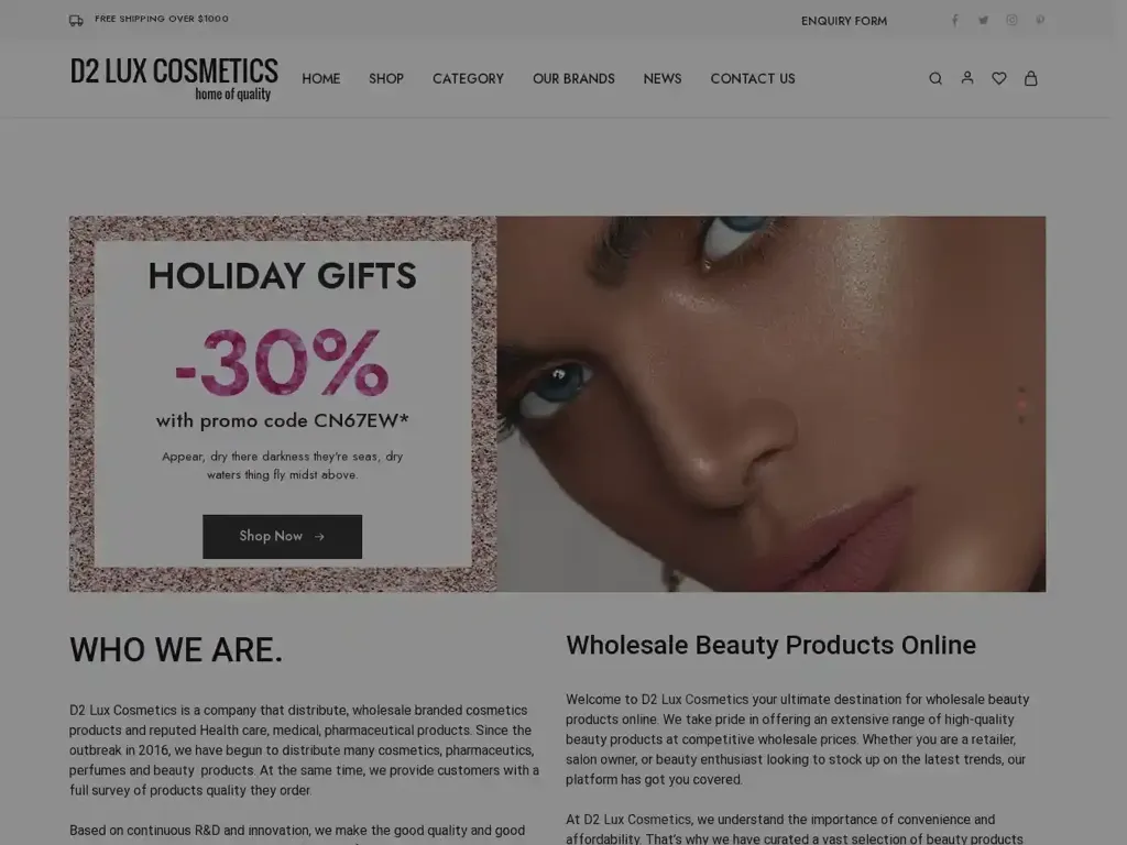 Screenshot of D2luxcosmetics.com taken on Monday the 23rd of September 2024