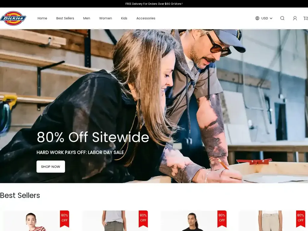 Screenshot of Dickiesofficial.com taken on Thursday the 28th of August 2025