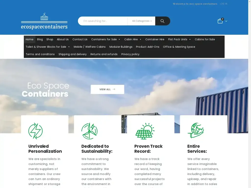 Screenshot of Ecospacecontainers.com taken on Monday the 6th of May 2024