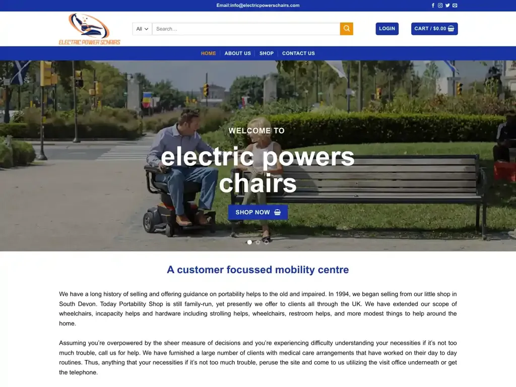 Screenshot of Electricpowerschairs.com taken on Tuesday the 16th of July 2024