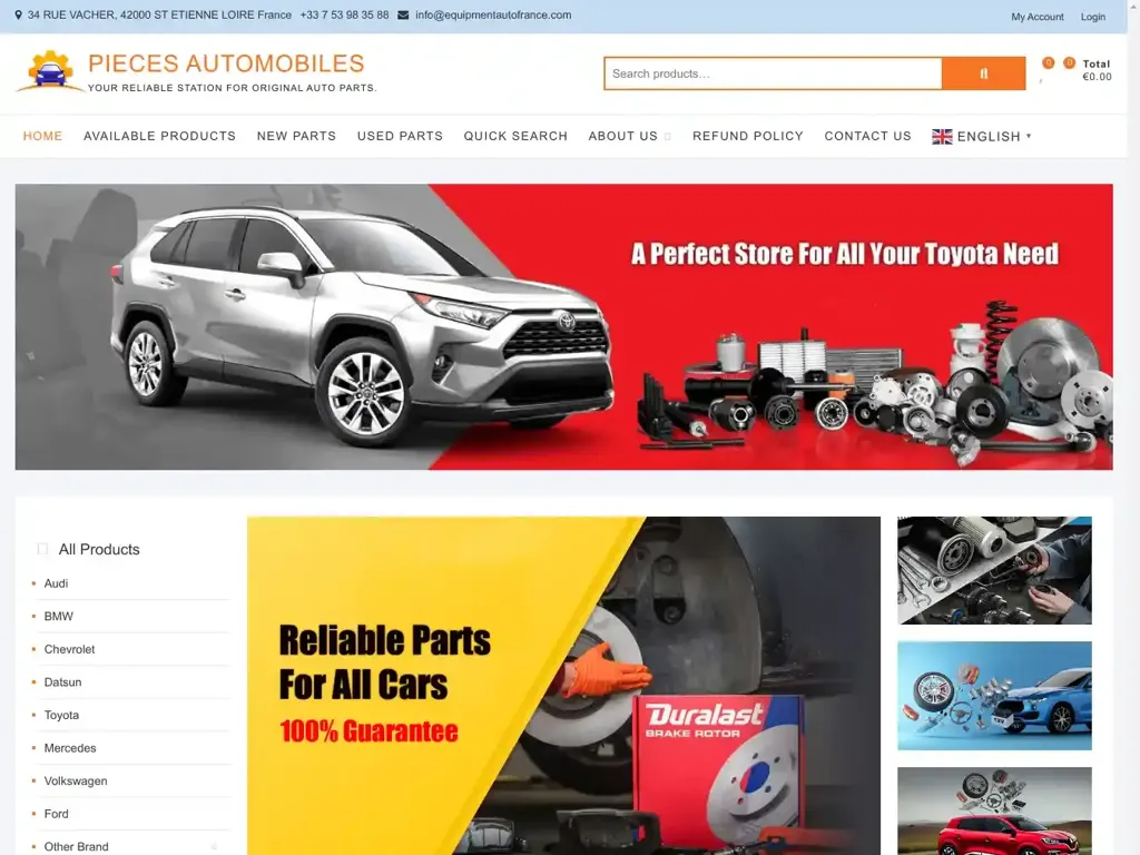 Screenshot of Equipmentautofrance.com taken on Wednesday the 24th of July 2024