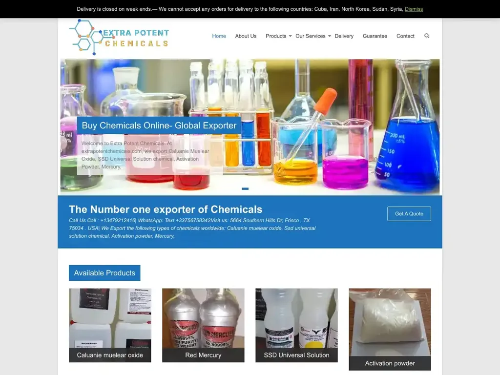Screenshot of Extrapotentchemicals.com taken on Wednesday the 3rd of January 2024