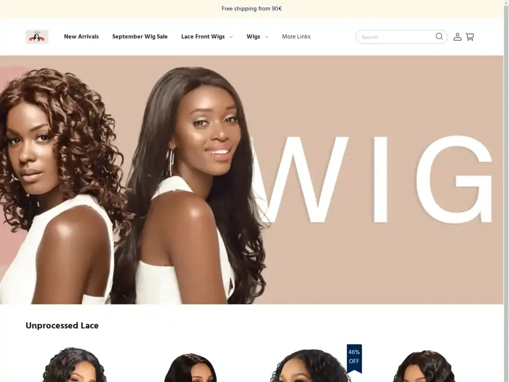 Screenshot of Fashionwigs.shop taken on Wednesday the 2nd of October 2024