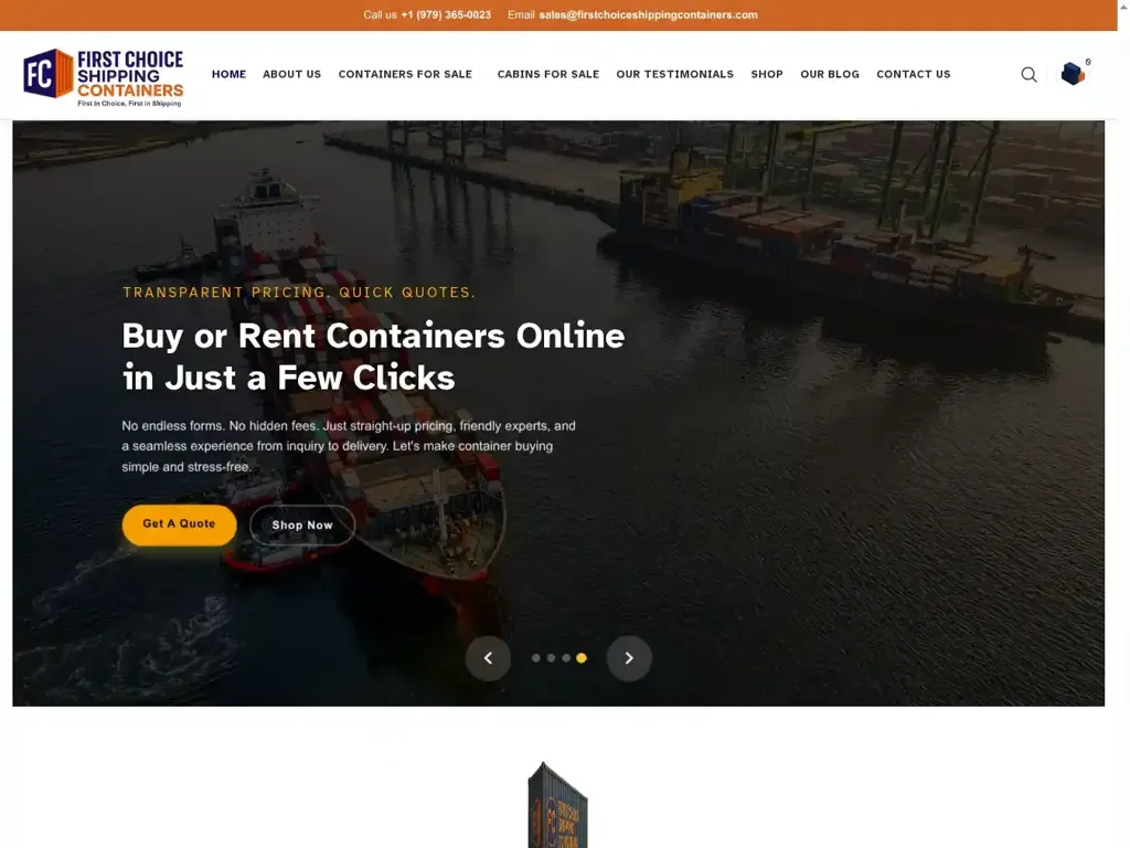 Screenshot of Firstchoiceshippingcontainers.com taken on Thursday the 3rd of July 2025