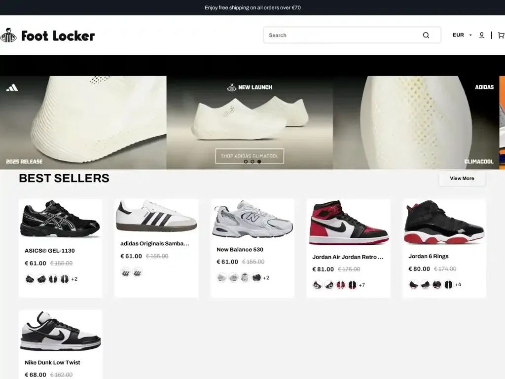 Screenshot of Footslocker.shop taken on Wednesday the 25th of June 2025