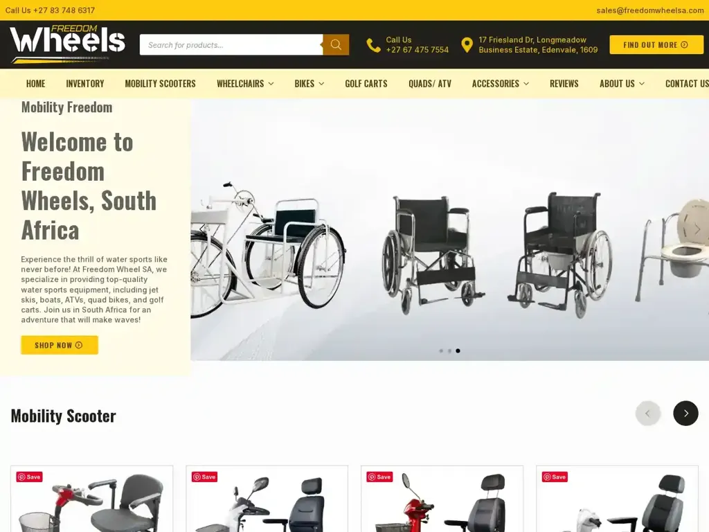 Screenshot of Freedomwheelsa.com taken on Tuesday the 8th of April 2025