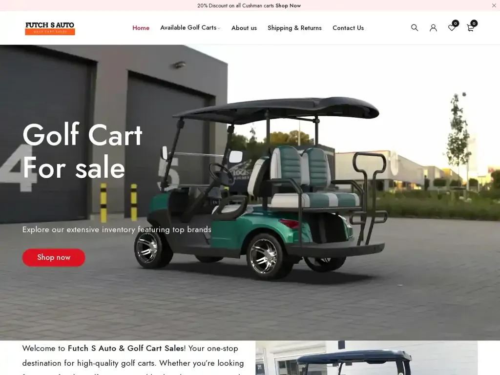 Screenshot of Futchsautogolfcartsales.com taken on Monday the 21st of October 2024