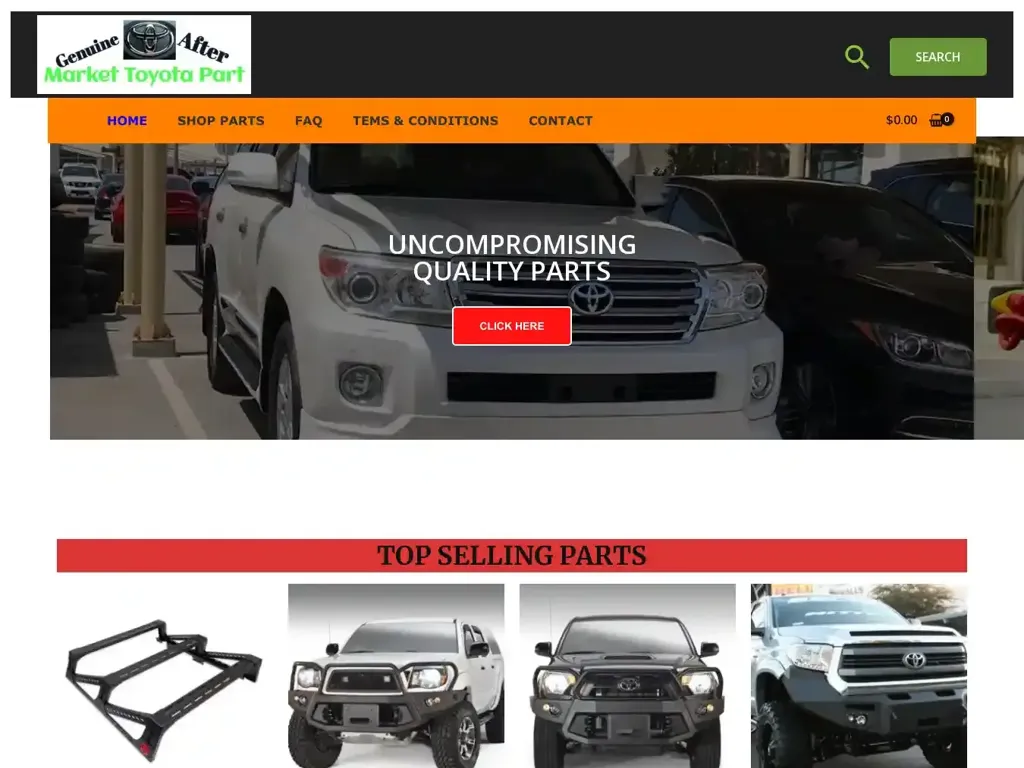 Screenshot of Genuineaftermarkettoyotapart.com taken on Wednesday the 3rd of January 2024