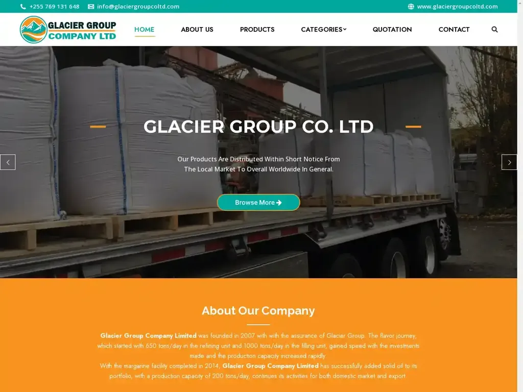 Screenshot of Glaciergroupcoltd.com taken on Sunday the 21st of July 2024