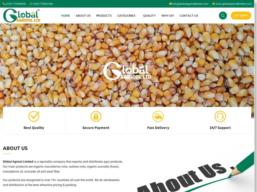 Screenshot of Globalagricollimited.com taken on Monday the 8th of July 2024