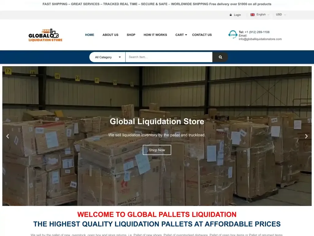 Screenshot of Globalliquidationstore.com taken on Saturday the 13th of January 2024