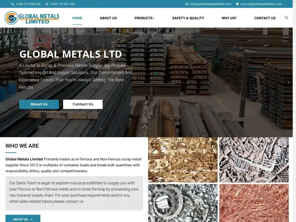 Screenshot of Globalmetalslimited.com taken on Monday the 8th of July 2024