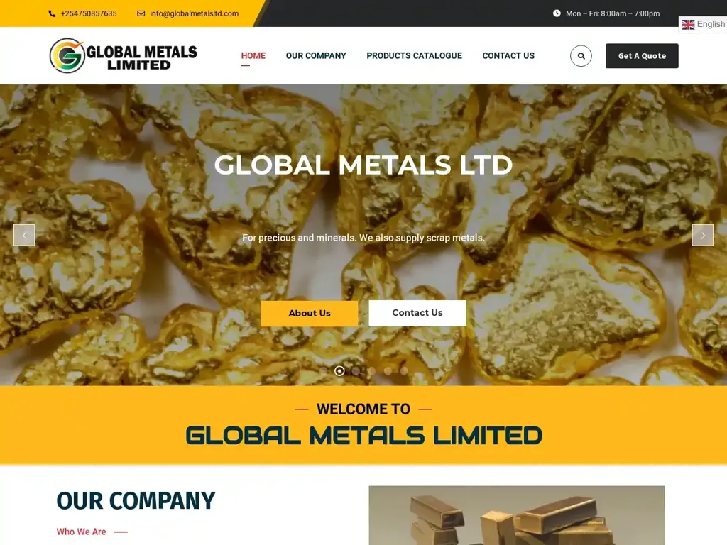 Screenshot of Globalmetalsltd.com taken on Sunday the 21st of July 2024