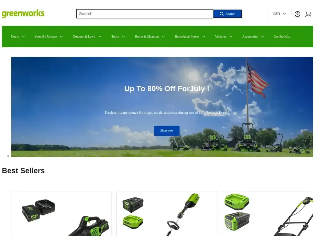 Screenshot of Greenworksusa.shop taken on Thursday the 17th of July 2025