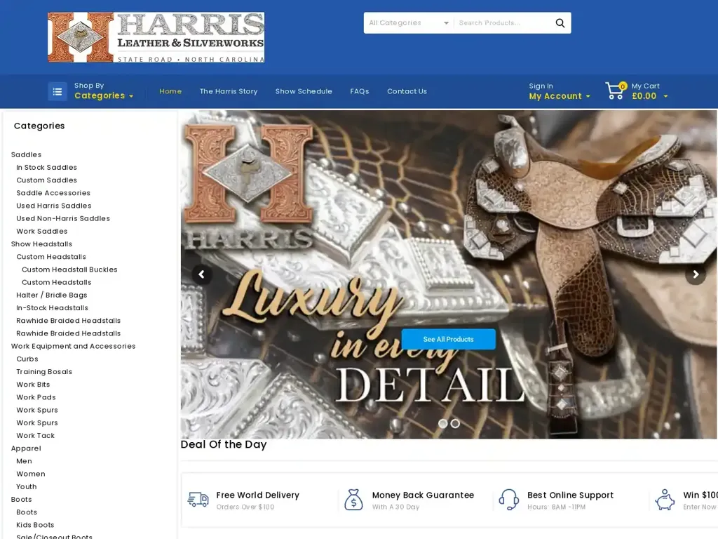 Screenshot of Harristopqualitysaddles.com taken on Thursday the 25th of January 2024