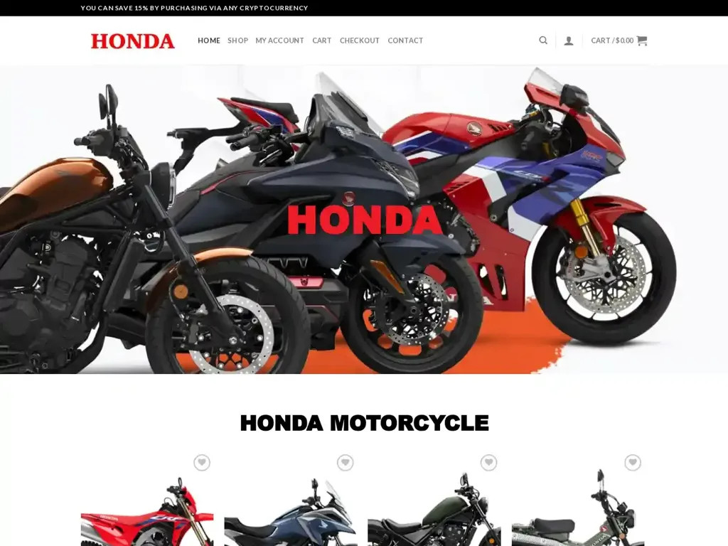 Screenshot of Hondamotorcyclestore.com taken on Thursday the 4th of January 2024