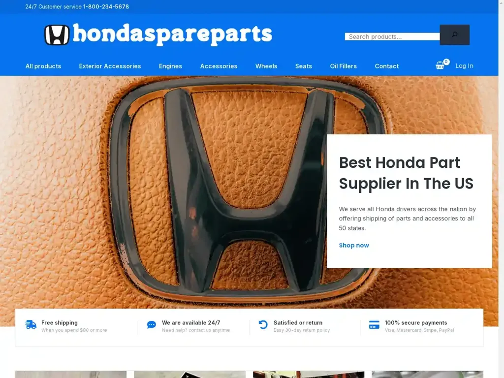 Screenshot of Hondaspareparts.org taken on Thursday the 3rd of October 2024