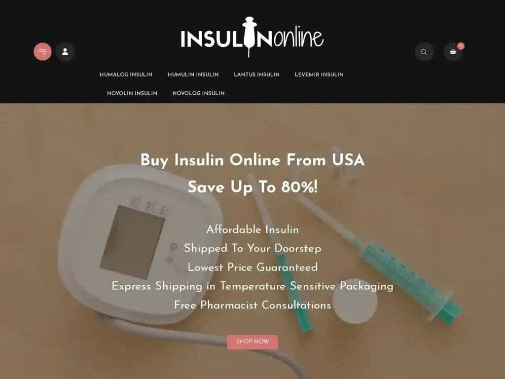 Screenshot of Insulinonlinestore.com taken on Thursday the 4th of January 2024