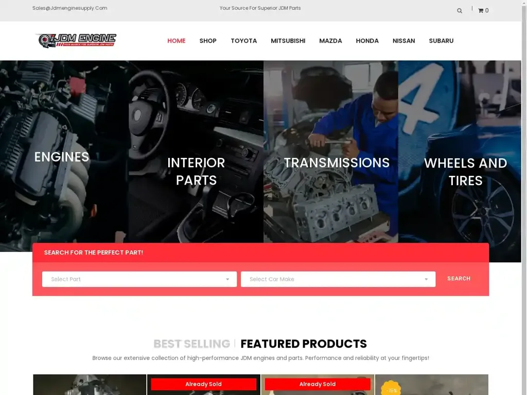 Screenshot of Jdmenginesupply.com taken on Sunday the 21st of July 2024