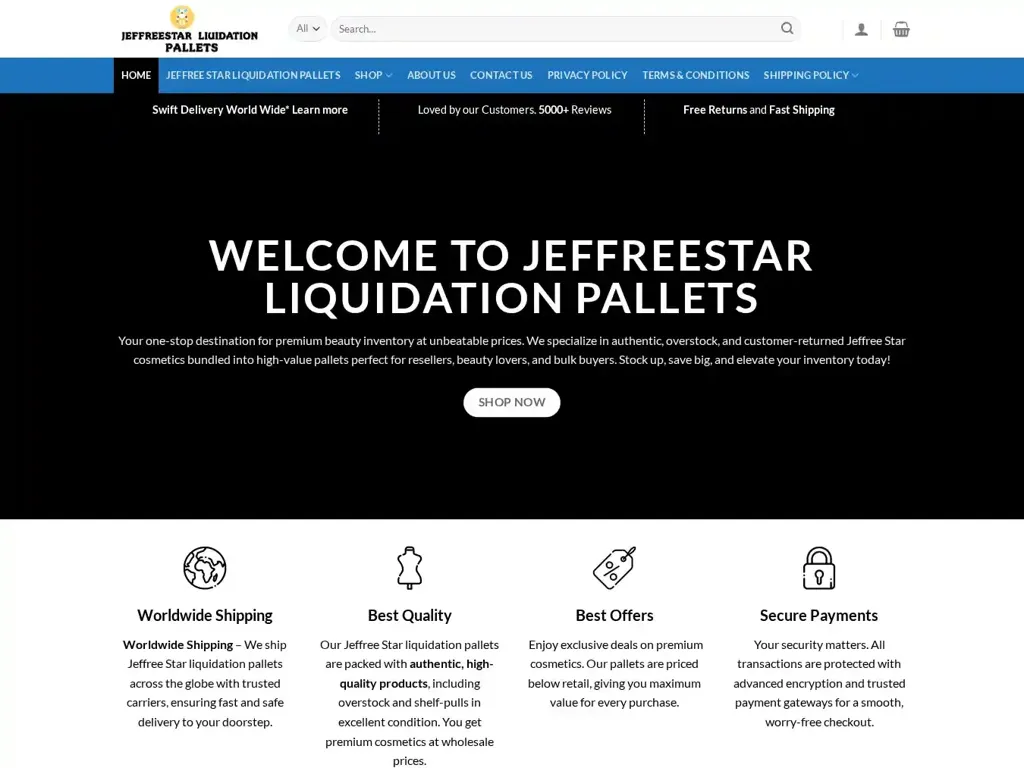Screenshot of Jeffreestarliquidationpallets.com taken on Wednesday the 20th of August 2025
