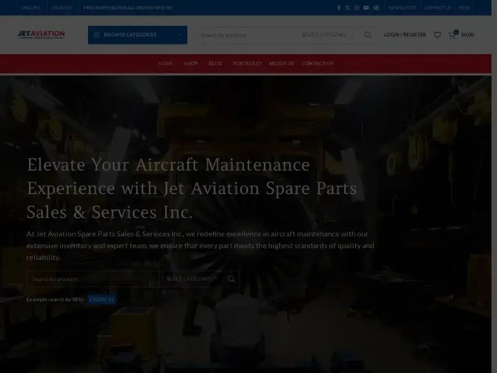 Screenshot of Jetaviationspareparts.com taken on Monday the 6th of May 2024