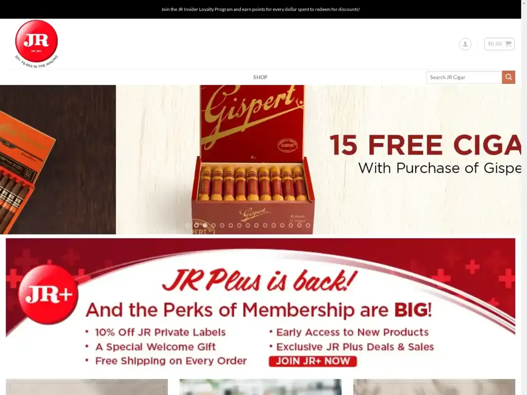 Screenshot of Jjrcigars.com taken on Thursday the 12th of September 2024