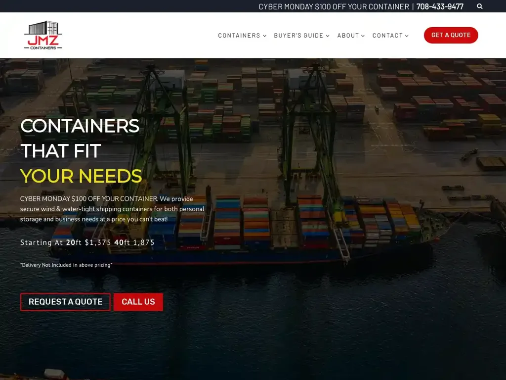 Screenshot of Jmzcontainers.com taken on Wednesday the 4th of December 2024