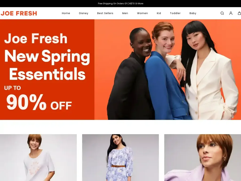Screenshot of Joefreshclearance.store taken on Friday the 15th of March 2024