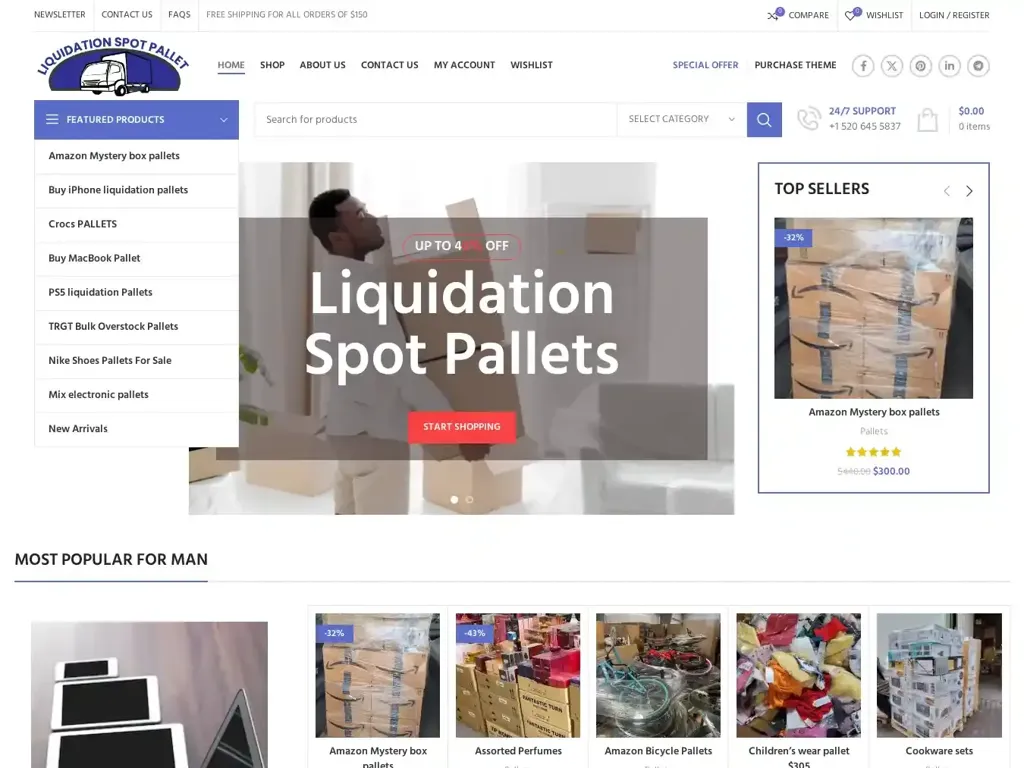 Screenshot of Liquidationspotpallets.com taken on Sunday the 3rd of November 2024