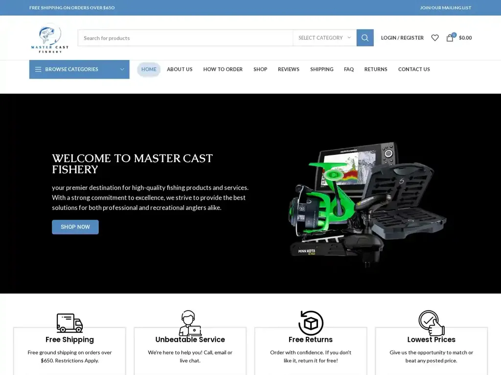 Screenshot of Mastercastfishery.com taken on Thursday the 4th of January 2024