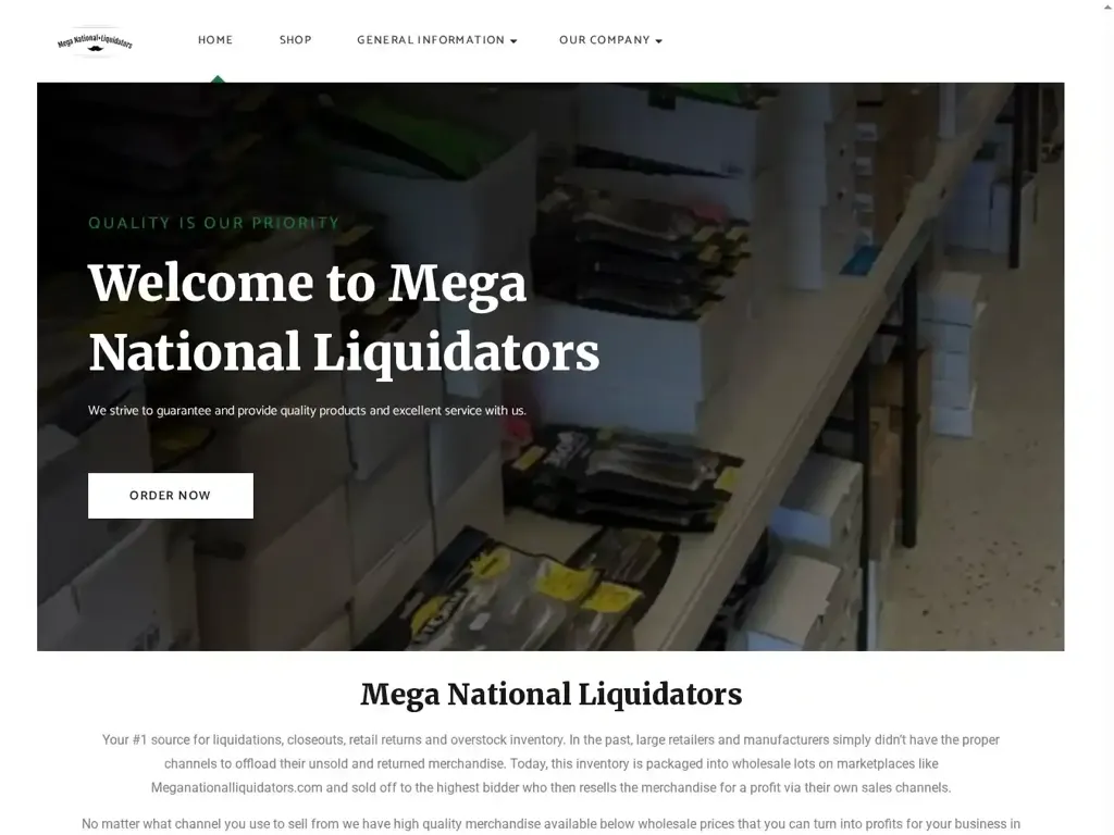 Screenshot of Meganationalliquidators.com taken on Friday the 16th of May 2025