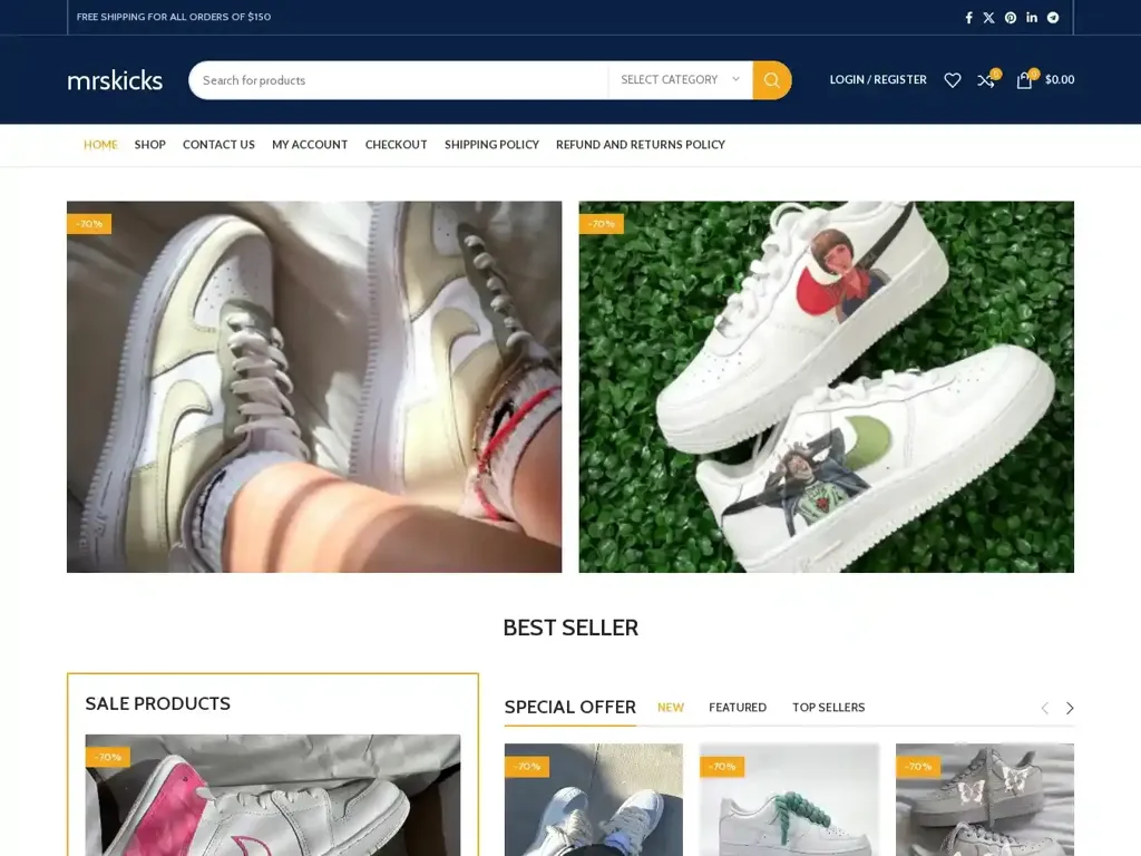 Screenshot of Mrskicks.shop taken on Thursday the 21st of November 2024