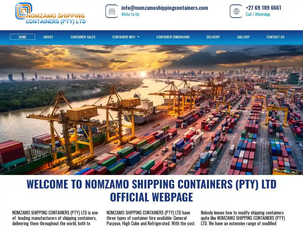 Screenshot of Nomzamoshippingcontainers.com taken on Thursday the 4th of January 2024