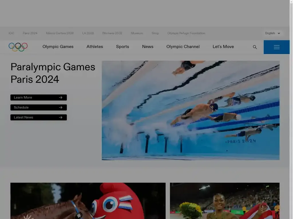 Screenshot of Olympics.com taken on Thursday the 5th of September 2024