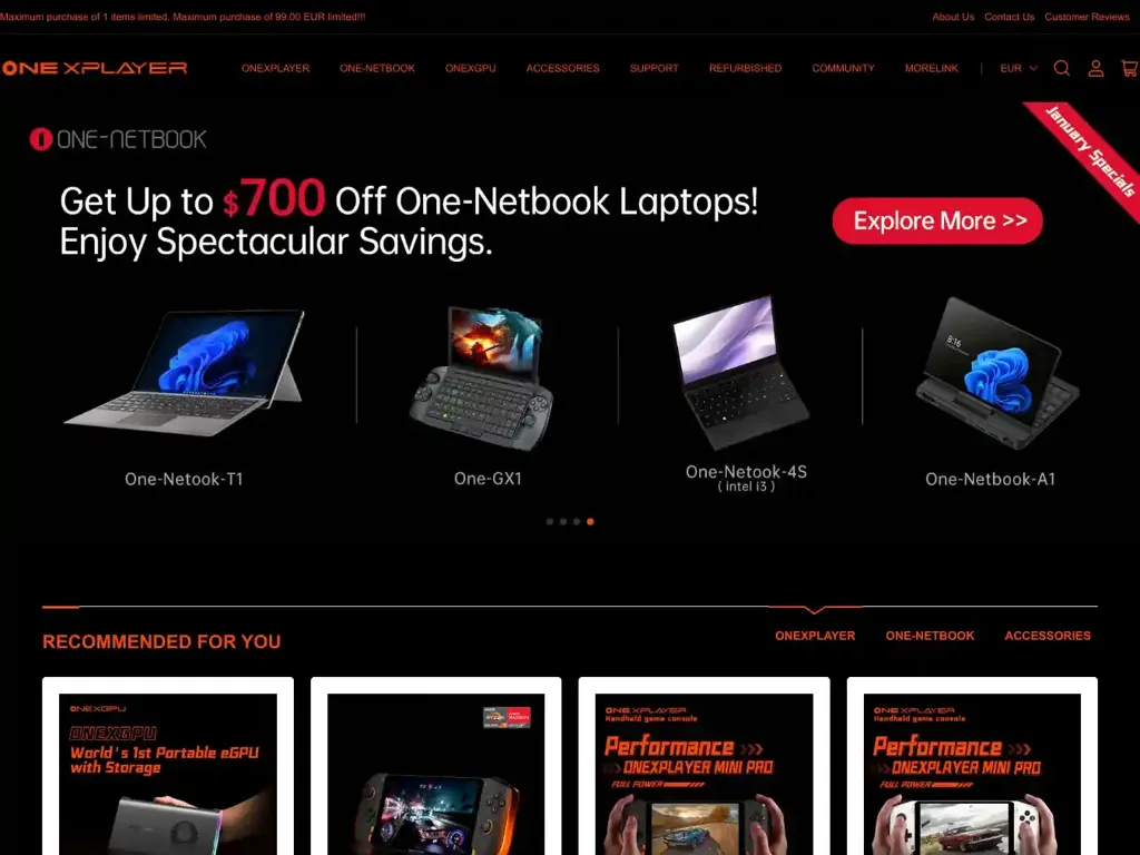 Screenshot of Oneplayershops.com taken on Tuesday the 23rd of January 2024